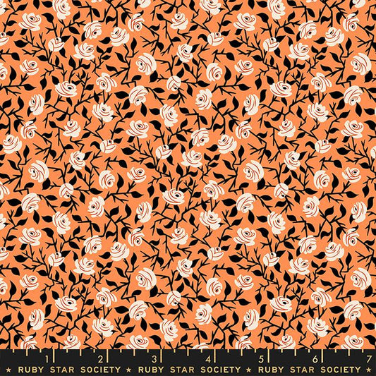 Manufacturer: Ruby Star Society Designer: Ruby Star Society Collection: Tiny Frights Print Name: Brambling Rose in Pumpkin Material: 100% Cotton Weight: Quilting  SKU: RS5119 13 Width: 44 inches