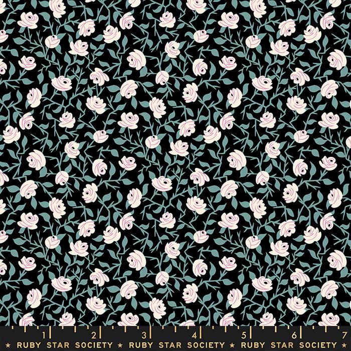 Manufacturer: Ruby Star Society Designer: Ruby Star Society Collection: Tiny Frights Print Name: Brambling Rose in Black Material: 100% Cotton Weight: Quilting  SKU: RS5119 16 Width: 44 inches