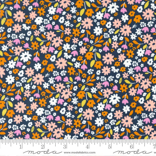 Manufacturer: Moda Fabrics Designer: Aneela Hoey Collection: Marigold Print Name: Summer in Night Material: 100% Cotton Weight: Quilting  SKU: 24602-21 Width: 44 inches