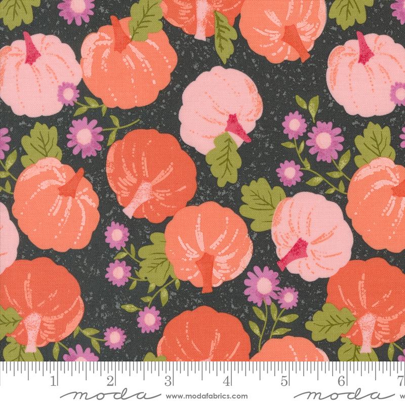 Manufacturer: Moda Fabrics Designer: Lella Boutique Collection: Hey Boo Print Name: Pumpkin Patch in Midnight Material: 100% Cotton Weight: Quilting  SKU: 5210-16