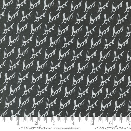 Manufacturer: Moda Fabrics Designer: Lella Boutique Collection: Hey Boo Print Name: Hey Boo in Midnight Material: 100% Cotton Weight: Quilting  SKU: 5212-16