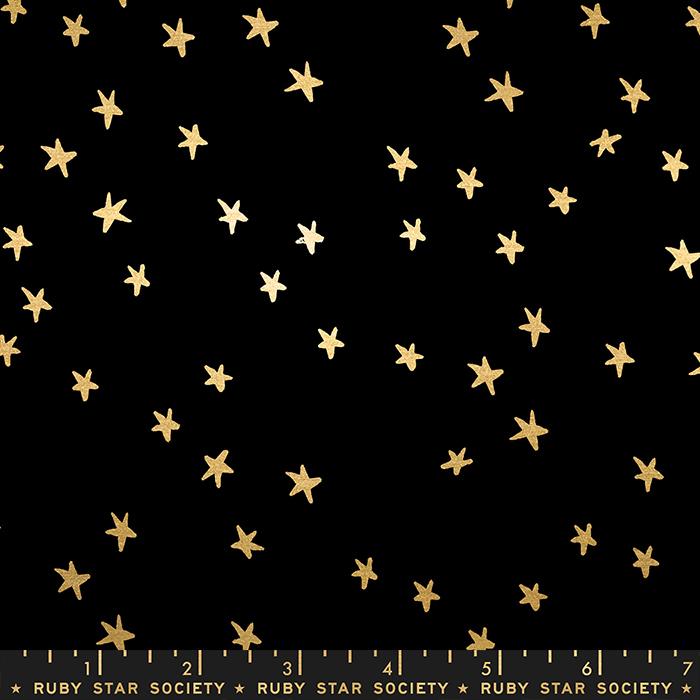 Manufacturer: Ruby Star Society Designer: Alexia Abegg Collection: Starry Print Name: Black Gold Metallic Material: 100% Cotton  Weight: Quilting  SKU: RS4109-50M Width: 44 inches