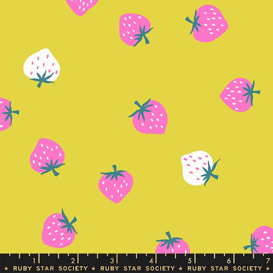 Manufacturer: Ruby Star Society Designer: Kimberly Kight Collection: Picture Book Print Name: Strawberry Toss in Citron Material: 100% Cotton  Weight: Quilting  SKU: RS3071-13 Width: 44 inches