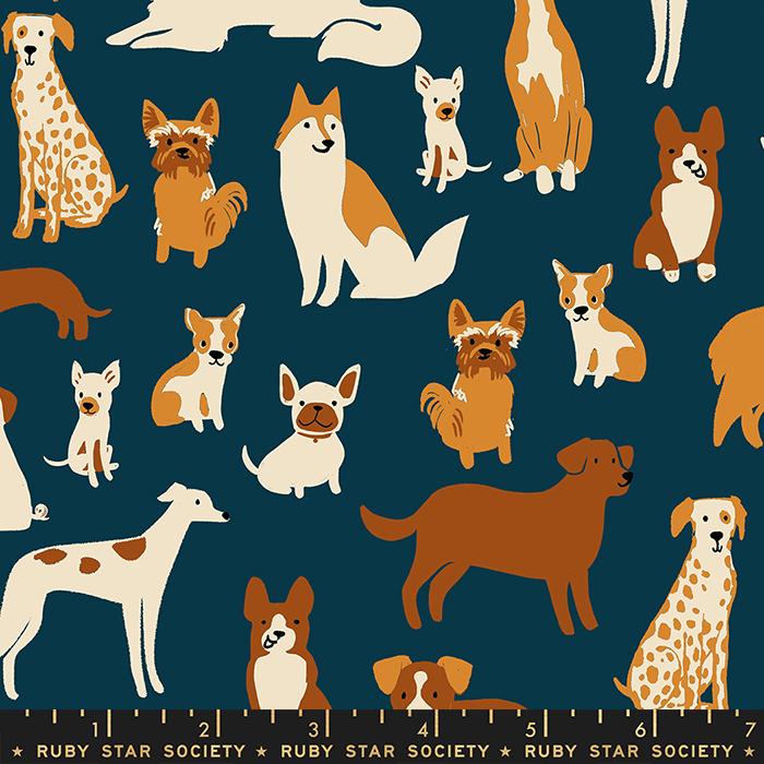 Manufacturer: Ruby Star Society Designer: Sarah Watts Collection: Dog Park Print Name: Dog Medley in Teal Navy Material: 100% Cotton  Weight: Quilting  SKU: RS2094-13 Width: 44 inches