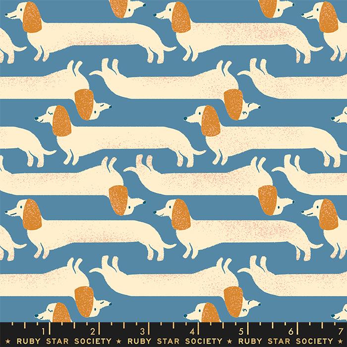 Manufacturer: Ruby Star Society Designer: Sarah Watts Collection: Dog Park Print Name: Long Dog in Chambray Material: 100% Cotton  Weight: Quilting  SKU: RS2096-12 Width: 44 inches