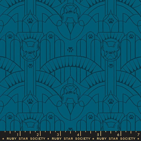Manufacturer: Ruby Star Society Designer: Sarah Watts Collection: Dog Park Print Name: Deco Pup in Teal Material: 100% Cotton  Weight: Quilting  SKU: RS2097-13 Width: 44 inches