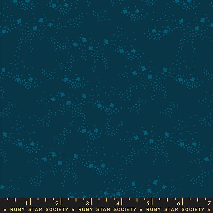 Manufacturer: Ruby Star Society Designer: Sarah Watts Collection: Dog Park Print Name: Field in Teal Navy Material: 100% Cotton  Weight: Quilting  SKU: RS2100-14 Width: 44 inches