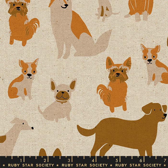 Manufacturer: Ruby Star Society Designer: Sarah Watts Collection: Dog Park Print Name: Dog Medley in Natural CANVAS Material: 70% Cotton 30% Linen Weight: Quilting  SKU: RS2101-12L Width: 44 inches