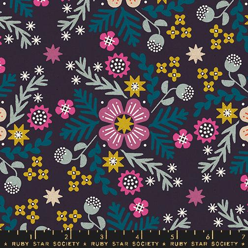 Manufacturer:  Ruby Star Society Designer:  Rashida Coleman-Hale Collection: Pivot Print Name: Wildflower in Eggplant CANVAS Material: 70% Cotton 30% Linen  Weight: Quilting  SKU: RS1079 15L Width: 44 inches