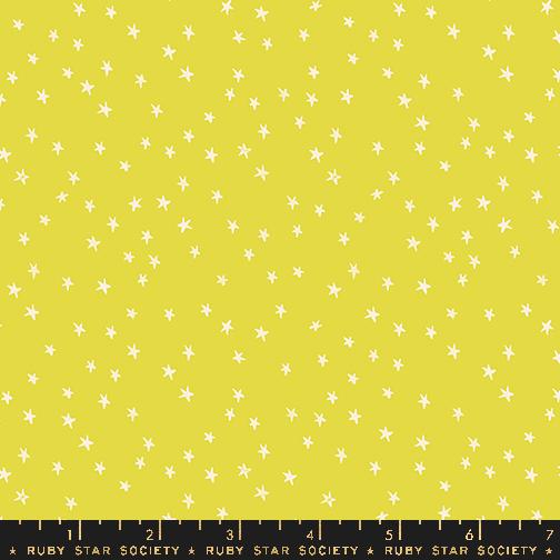 Manufacturer: Ruby Star Society Designer: Ruby Star Society Collection: Good Spirits Print Name: Mini Starry in Citron Glow in the Dark Material: 100% Cotton Weight: Quilting SKU: RS5142 14G Width: 44 inches