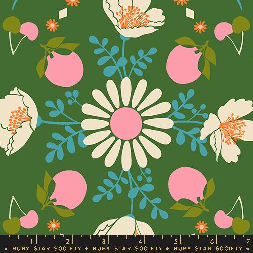 Manufacturer: Ruby Star Society Designer: Melody Miller Collection: Juicy Print Name: Poppy Garden in Green Material: 100% Cotton Weight: Quilting SKU: RS0085-14 Width: 44 inches