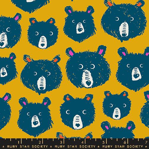 Manufacturer: Ruby Star Society Designer: Sarah Watts Collection: Teddy and the Bears Print Name: Teddy and the Bears in Goldenrod Material: 100% Cotton Weight: Quilting SKU: RS2102-11 Width: 44 inches
