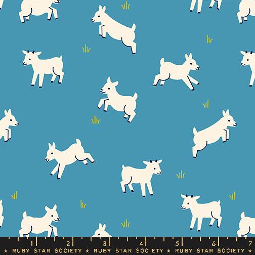 Manufacturer: Ruby Star Society
Designer: Collaborative Collection - Sarah Watts, Alexia Marcelle-Abegg, Kimberly Kight, Melody Miller and Rashida Coleman-Hale
Collection: Animal Animal
Print Name: Baby Goats in Vintage Blue
Material: 100% Cotton 
Weight: Quilting 
SKU: RS5166-13
Width: 44 inches