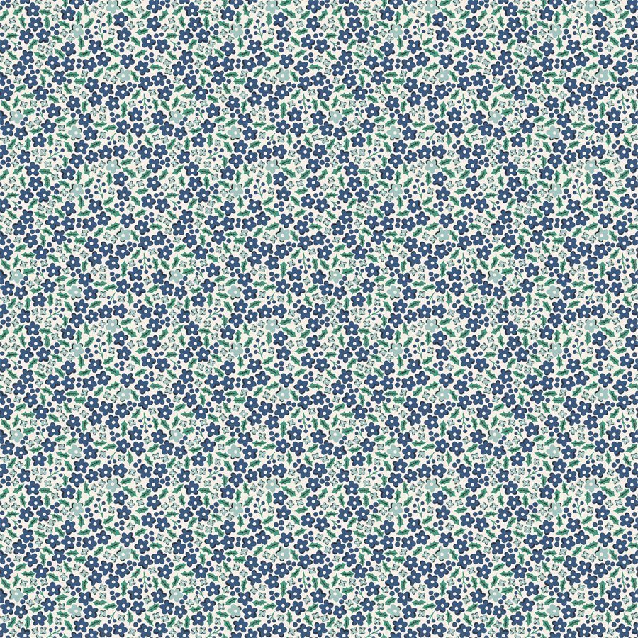 Manufacturer: Poppie Cotton Designer: Elea Lutz Collection: Oh What Fun Print Name: Holly Flowers in Blue Material: 100% Cotton Weight: Quilting  SKU: OF23307 Width: 44 inches
