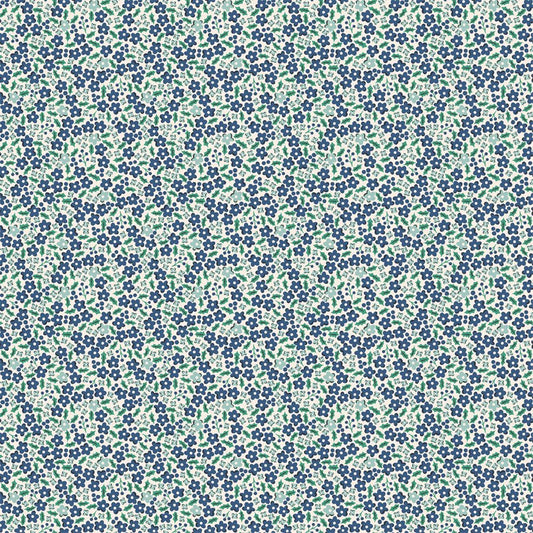 Manufacturer: Poppie Cotton Designer: Elea Lutz Collection: Oh What Fun Print Name: Holly Flowers in Blue Material: 100% Cotton Weight: Quilting  SKU: OF23307 Width: 44 inches