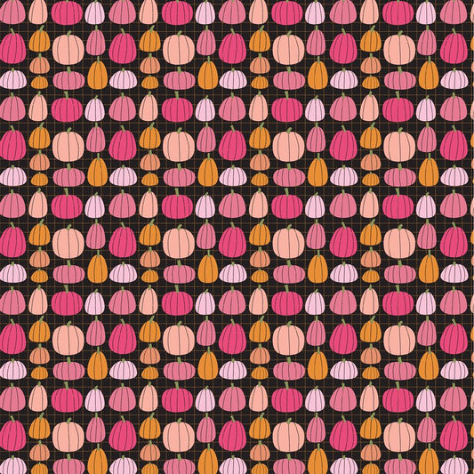 Manufacturer: Poppie Cotton Designer: Lori Woods Collection: Kittie Loves Candy Print Name: Pumpkin Patch in Black Material: 100% Cotton Weight: Quilting  SKU: KC23904 Width: 44 inches