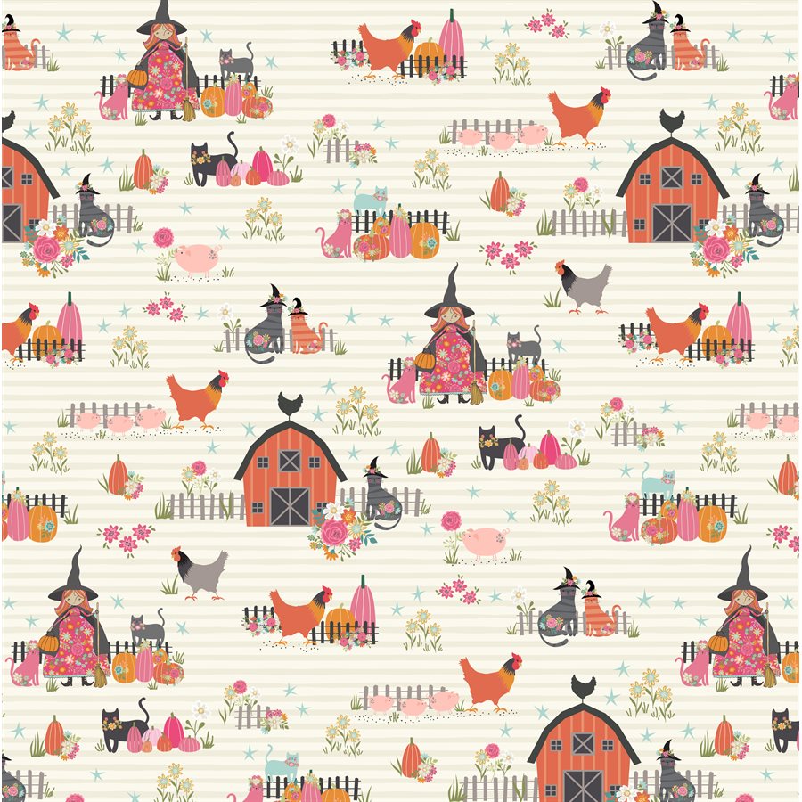 Manufacturer: Poppie Cotton Designer: Poppie Cotton Collection: Kittie Loves Candy Print Name: The Good Witch in White Material: 100% Cotton Weight: Quilting  SKU: KC23909 Width: 44 inches