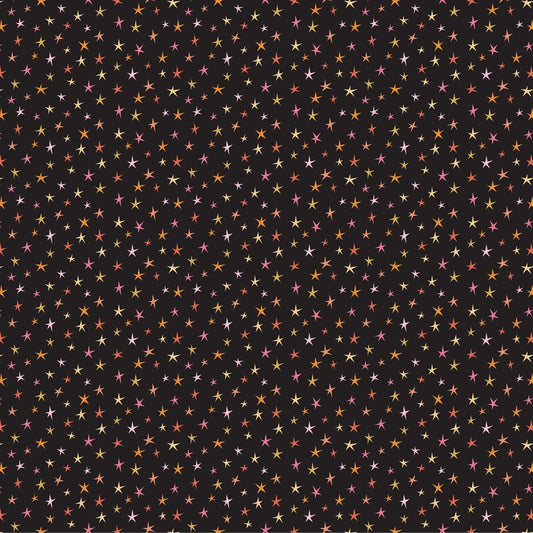 Manufacturer: Poppie Cotton Designer: Lori Woods Collection: Kittie Loves Candy Print Name: Sparkly Stars in Black Material: 100% Cotton Weight: Quilting  SKU: KC23918 Width: 44 inches