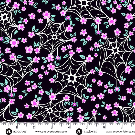 Manufacturer: Andover Fabrics
Designer: KP Creates
Collection: Ghostly Garden
Print Name: Web and Bloom in Black
Material: 100% Cotton
Weight: Quilting
SKU: A-10198-K
Width: 44 inches