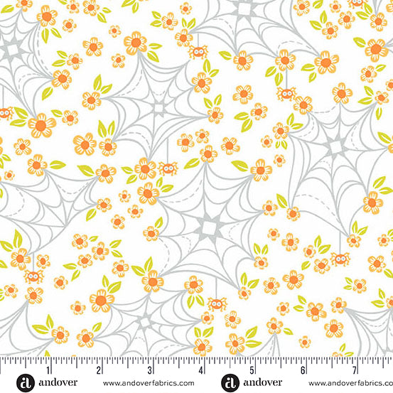 Manufacturer: Andover Fabrics
Designer: KP Creates
Collection: Ghostly Garden
Print Name: Web and Bloom in White
Material: 100% Cotton
Weight: Quilting
SKU: A-10198-L
Width: 44 inches