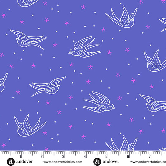 Manufacturer: Andover Fabrics
Designer: Libs Elliott
Collection: Perfect Day
Print Name: Swallows in Blue
Material: 100% Cotton
Weight: Quilting 
SKU: A-10218-B
Width: 44 inches
