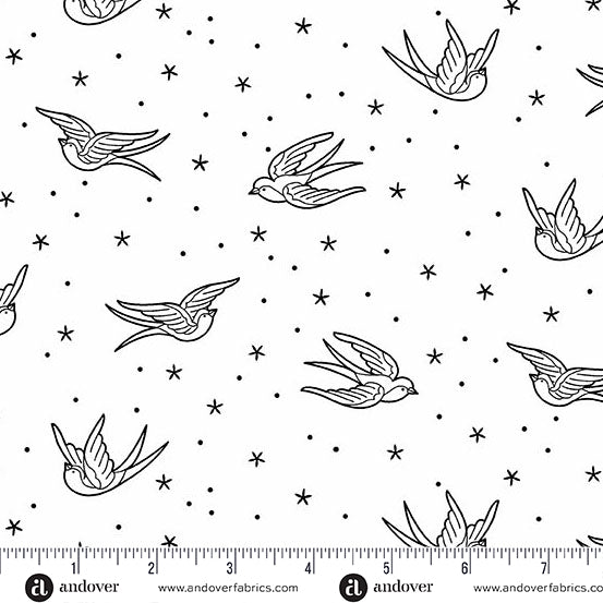 Manufacturer: Andover Fabrics
Designer: Libs Elliott
Collection: Perfect Day
Print Name: Swallows in White
Material: 100% Cotton
Weight: Quilting 
SKU: A-10218-L
Width: 44 inches