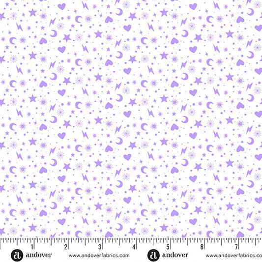Manufacturer: Andover Fabrics
Designer: Libs Elliott
Collection: Perfect Day
Print Name: Charm Toss in Purple
Material: 100% Cotton
Weight: Quilting 
SKU: A-10223-L
Width: 44 inches