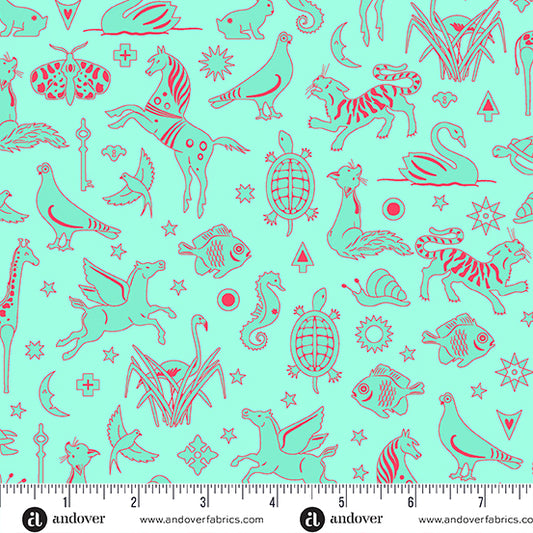 Manufacturer: Andover Fabrics Designer: Alison Glass Collection: Postmark Print Name: Philately in Aqua Material: 100% Cotton  Weight: Quilting  SKU: A-1127-T Width: 44 inches