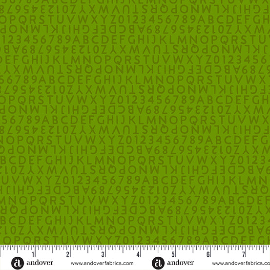 Manufacturer: Andover Fabrics Designer: Alison Glass Collection: Postmark Print Name: Letters in Moss Material: 100% Cotton  Weight: Quilting  SKU: A-1130-G Width: 44 inches