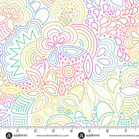 Manufacturer: Andover Fabrics
Designer: Alison Glass
Collection: Color Wheel
Print Name: Rainbow Stitched in Day
Material: 100% Cotton 
Weight: Quilting 
SKU: A-1446-L
Width: 44 inches