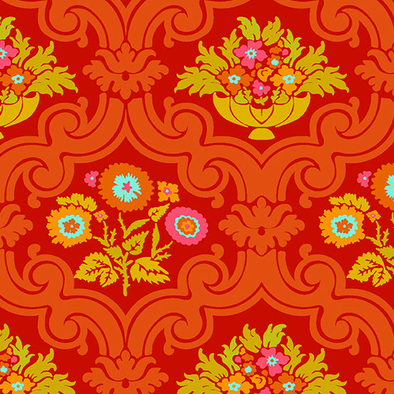 Manufacturer: Andover Fabrics Designer: Alison Glass Collection: Chrysanthemum Print Name: Courtyard in Nasturtium Material: 100% Cotton Weight: Quilting  SKU: A-872-O Width: 44 inches