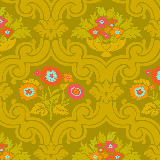 Manufacturer: Andover Fabrics Designer: Alison Glass Collection: Chrysanthemum Print Name: Courtyard in Chartreuse Material: 100% Cotton Weight: Quilting  SKU: A-872-V Width: 44 inches