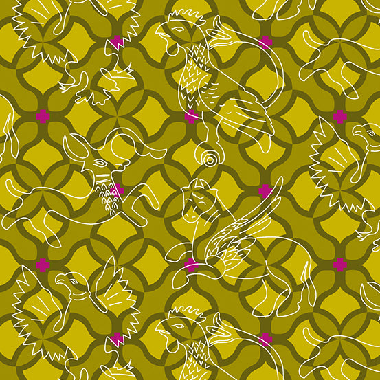 Manufacturer: Andover Fabrics Designer: Alison Glass Collection: Chrysanthemum Print Name: Folk in Pine Material: 100% Cotton Weight: Quilting  SKU: A-875-V Width: 44 inches