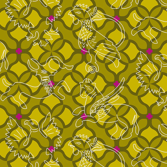Manufacturer: Andover Fabrics Designer: Alison Glass Collection: Chrysanthemum Print Name: Folk in Pine Material: 100% Cotton Weight: Quilting  SKU: A-875-V Width: 44 inches