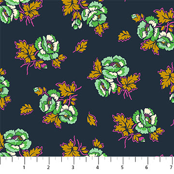 Manufacturer: Figo Fabrics Designer: Heather Bailey Collection: Wild Abandon Print Name: Unbound in Midnight Material: 100% Cotton  Weight: Quilting  SKU: 90894-45 Width: 44 inches
