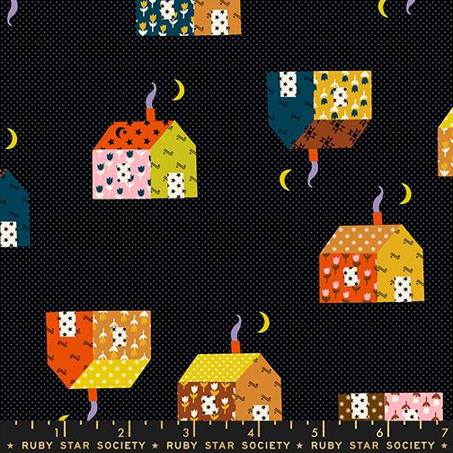 Manufacturer: Ruby Star Society
Designer: Alexia Abegg
Collection: Mystic Fable
Print Name: Little House in Soft Black
Material: 100% Cotton
Weight: Quilting 
SKU: RS4146-14
Width: 44 inches