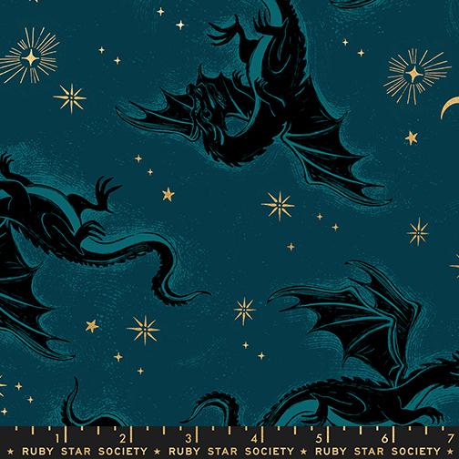Manufacturer: Ruby Star Society
Designer: Sarah Watts
Collection: Fireglow
Print Name: Etched Dragons in Galaxy
Material: 100% Cotton
Weight: Quilting
SKU: RS2131-14M
Width: 44 inches