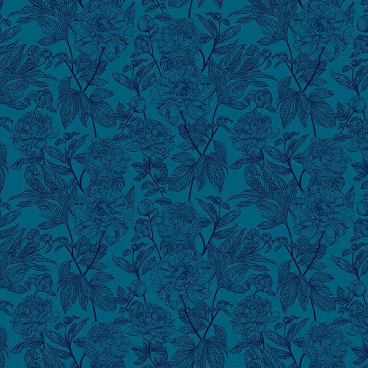 Manufacturer: Anna Maria Textiles for Northcott Fabrics
Designer: Anna Maria Parry
Collection: Indelible
Print Name: Peony in Ocean
Material: 100% Cotton
Weight: Quilting 
SKU: AMT1000-47L
Width: 44 inches