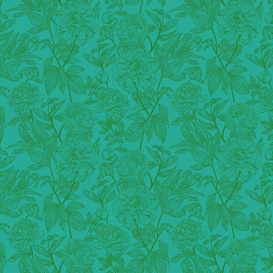 Manufacturer: Anna Maria Textiles for Northcott Fabrics
Designer: Anna Maria Parry
Collection: Indelible
Print Name: Peony in Jade
Material: 100% Cotton
Weight: Quilting 
SKU: AMT1000-78C
Width: 44 inches