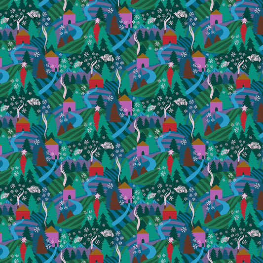 Manufacturer: Anna Maria Textiles for Northcott Fabrics
Designer: Anna Maria Parry
Collection: Cozy Christmas
Print Name: Flurry in Evening
Material: 100% Cotton
Weight: Quilting 
SKU: AMT161-75C
Width: 44 inches