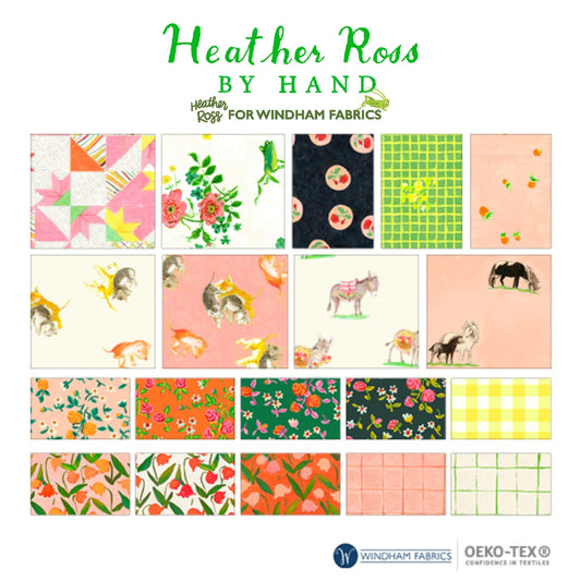 This factory cut FAT QUARTER BUNDLE contains 19 quilting cotton prints from By Hand by Heather Ross for Windham Fabrics. Does not include the Canvas Prints. Manufacturer: Windham Fabrics Designer: Heather Ross Collection: By Hand Material: 100% Cotton Weight: Quilting
