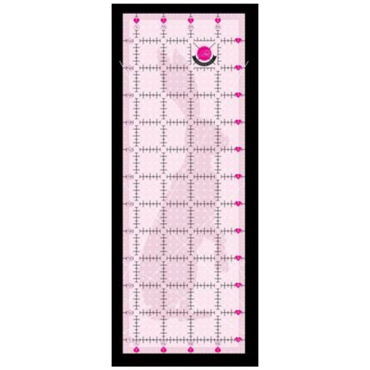 Tula Pink 4.5in x 12.5in Rabbit Cutting Ruler is a US made ruler that features: nonslip coating, fuzzy cut and angle markings, 1/4in margins all around, two color markings with fine marking lines for accurate cutting, and clear center squares for accuracy.