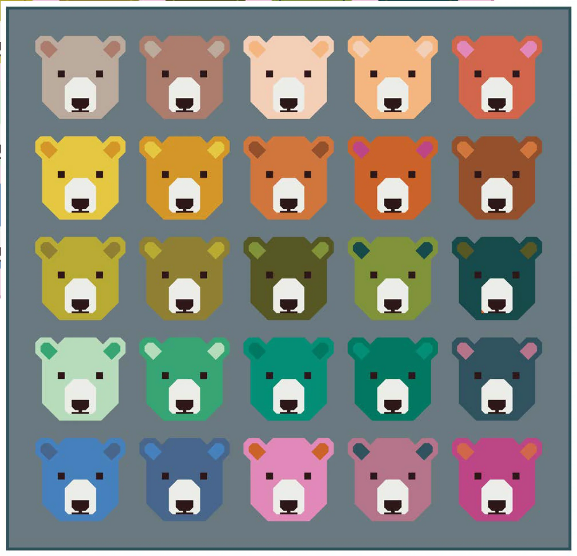 These adorable bear blocks are made with fat quarters, using conventional patchwork techniques. No paper piecing!

Collection: Bella Solids
Designer: Elizabeth Hartman
Size: 71" x 81"
Skill Level: Advanced Beginner
Technique: Traditionally Pieced

Pattern and Backing Fabric not included.&nbsp; 5 yards of 44/45" wide fabric for backing.
