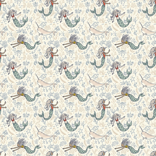 Manufacturer: Riley Blake Designs
Designer: Sarah Jane
Collection: Story Land
Print Name: Mermaids in Cream
Material: 100% Cotton
Weight: Quilting
SKU: C18302R-CREAM
Width: 44 inches