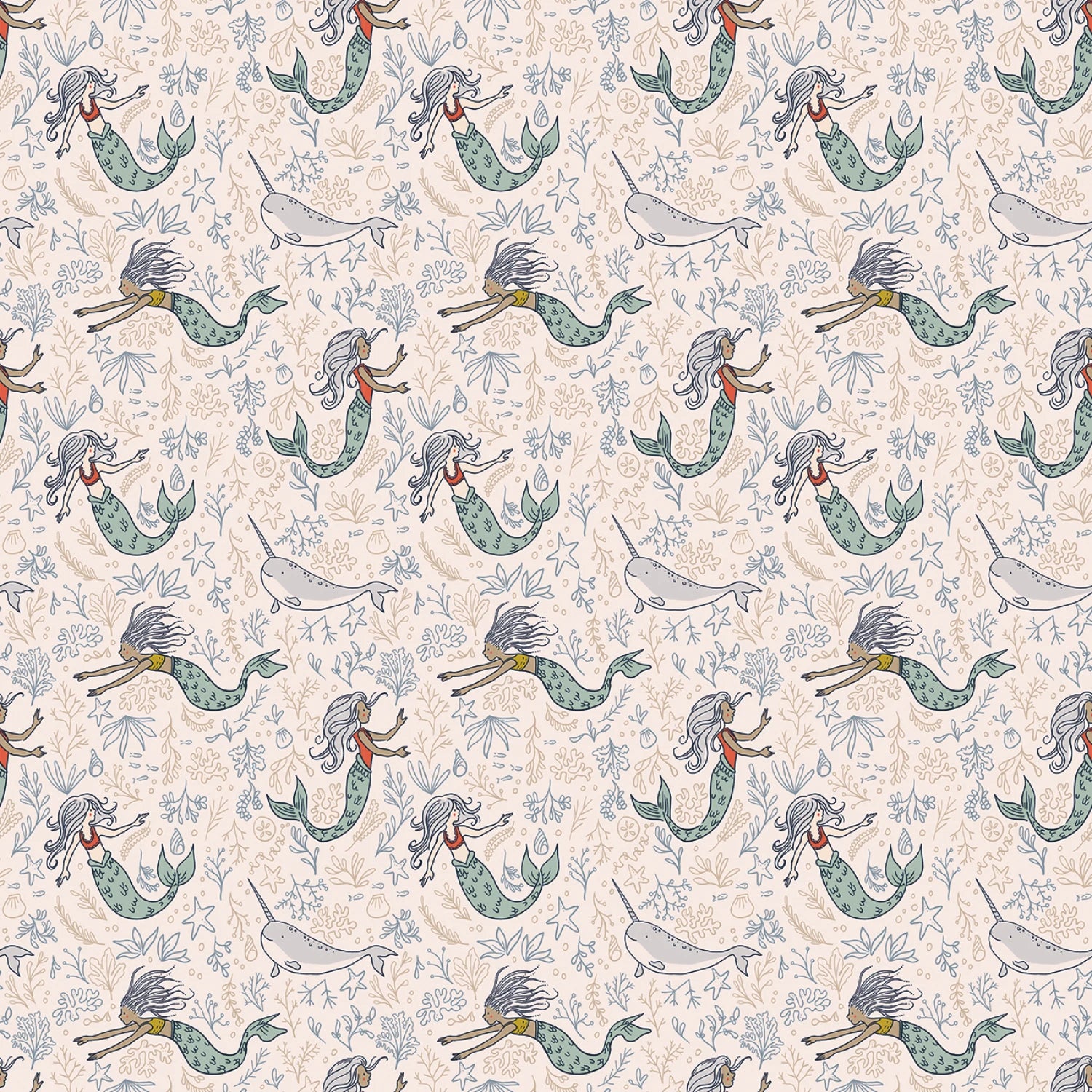 Manufacturer: Riley Blake Designs
Designer: Sarah Jane
Collection: Story Land
Print Name: Mermaids in Shell
Material: 100% Cotton
Weight: Quilting
SKU: C18302R-SHELL
Width: 44 inches