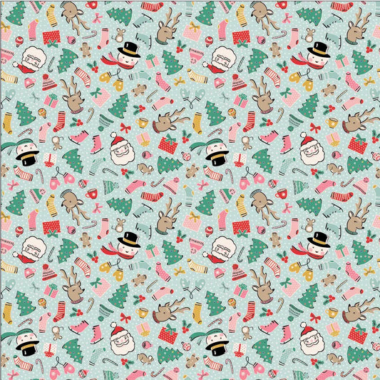 Manufacturer: Poppie Cotton Designer: Elea Lutz Collection: Oh What Fun Print Name: Cozy Wishes in Blue Material: 100% Cotton Weight: Quilting  SKU: OF23301 Width: 44 inches