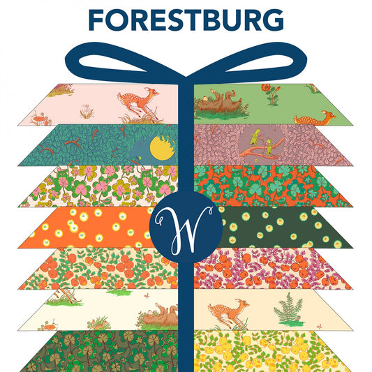 This factory cut FAT QUARTER BUNDLE contains 27 quilting cotton prints from Forestburgh by Heather Ross for Windham Fabrics.  Manufacturer: Windham Fabrics Designer: Heather Ross Collection: Forestburgh Material: 100% Cotton Weight: Quilting 