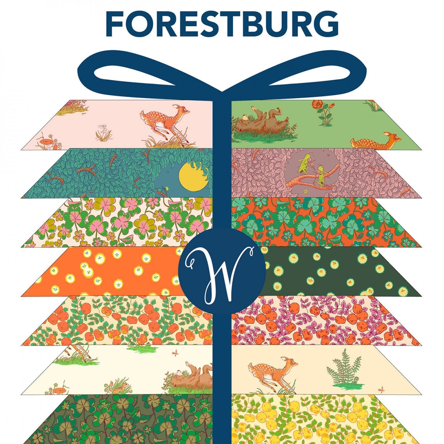 This HALF YARD BUNDLE contains 27 quilting cotton prints from Forestburgh by Heather Ross for Windham Fabrics.  Manufacturer: Windham Fabrics Designer: Heather Ross Collection: Forestburgh Material: 100% Cotton Weight: Quilting 