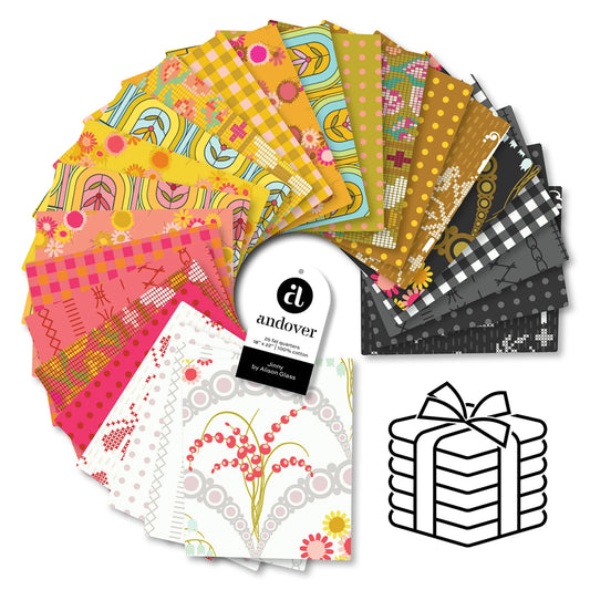 This Factory Cut FAT QUARTER BUNDLE contains 25 Fat Quarters from Jinny by Alison Glass for Andover Fabrics.

Manufacturer: Andover Fabrics
Designer: Alison Glass
Collection: Jinny
Material: 100% Cotton
Weight: Quilting