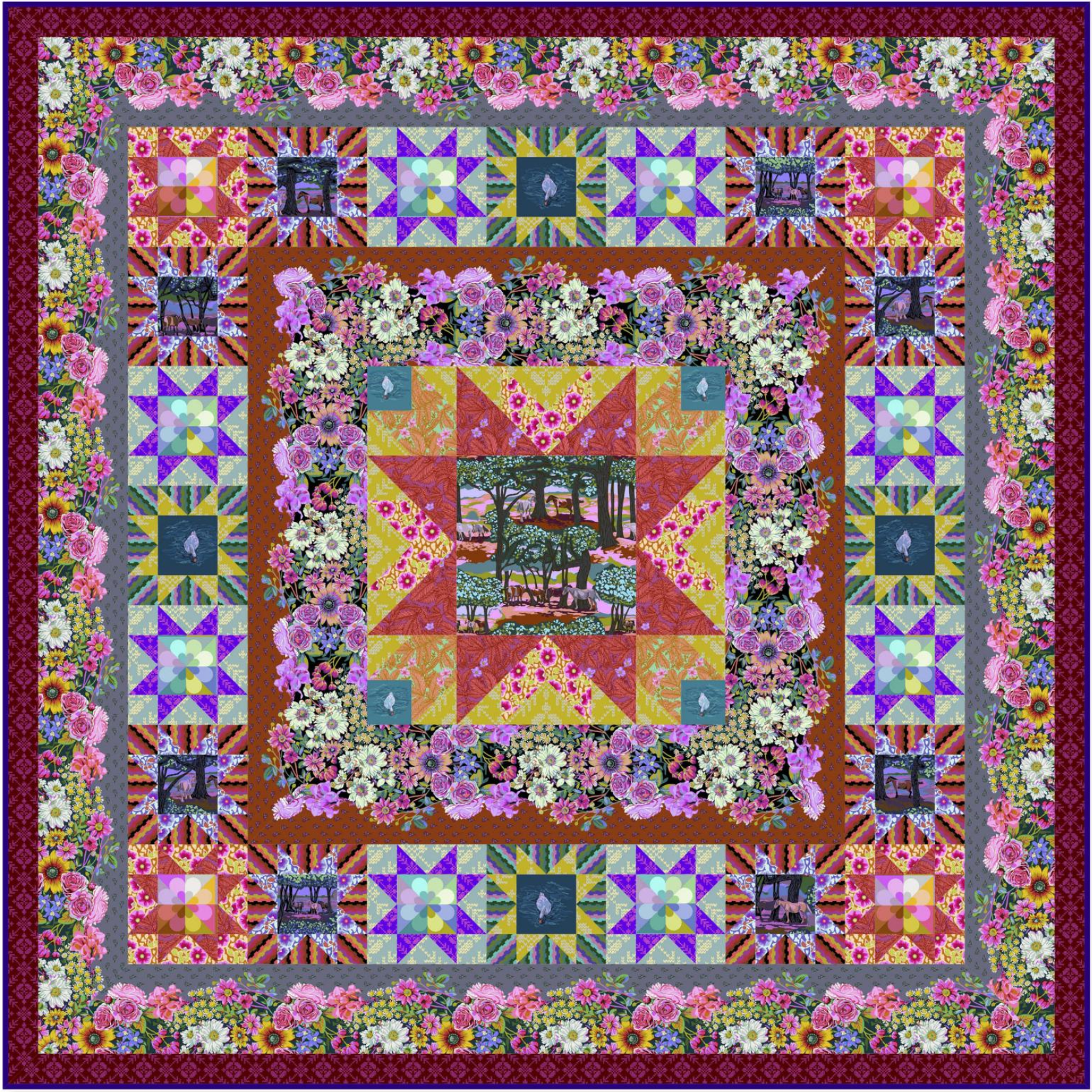 This Good Gracious quilt features the Good Gracious Collection by Anna Maria Horner for FreeSpirit Fabrics. Included is yardage for the quilt top and binding to make the Quilt.    Kit also includes Pattern.  Finished Size: 72″ x 72" Total Yardage Quilt Top: 14 yards Technique: Pieced
